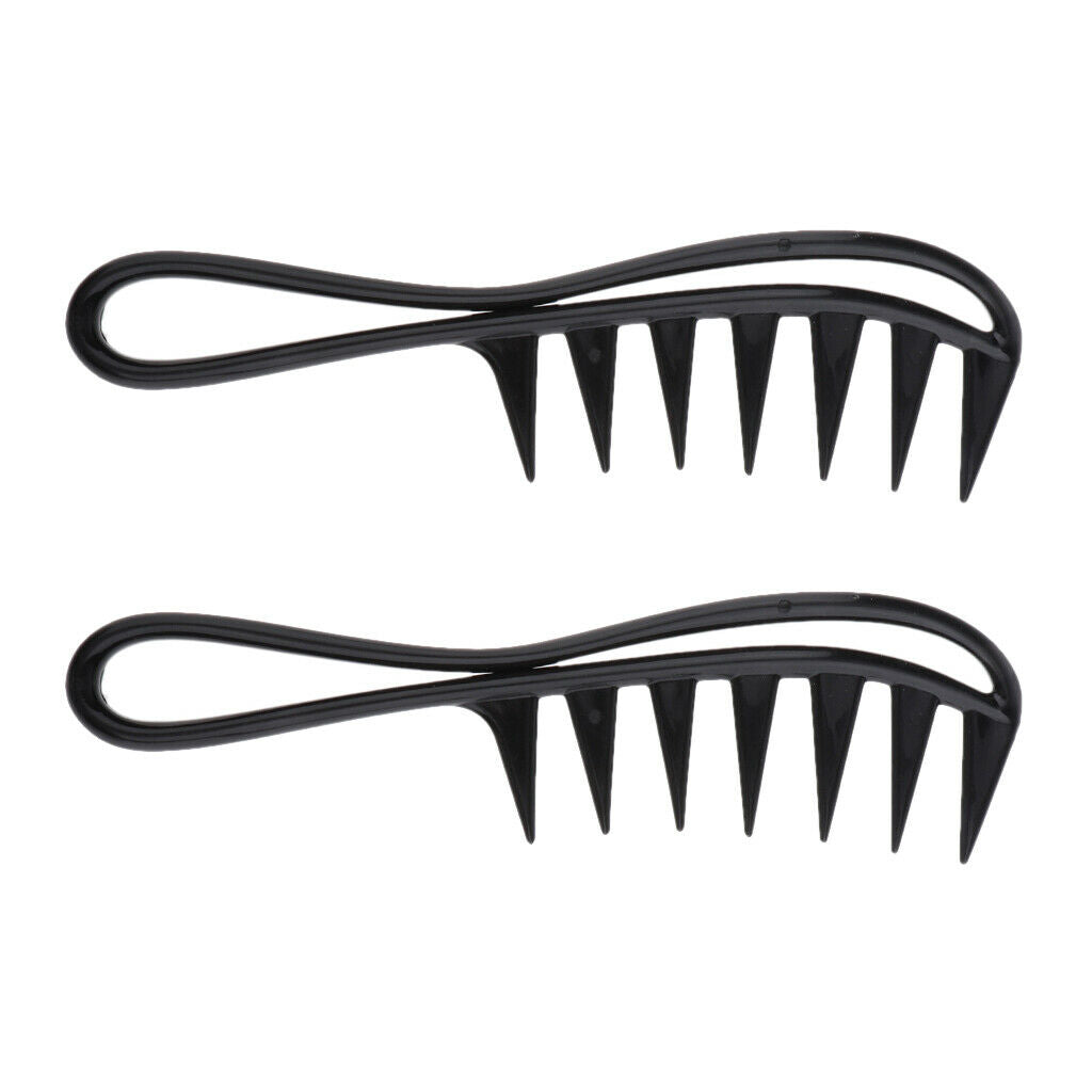 2x Large Plastic Wide Tooth Hair Combs Shark-Tooth Styling Shower Comb Black