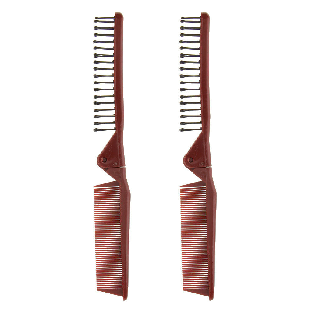 2 Pieces Plastic Double Headed Toothed Women Travel Foldable DIY Hairdressing