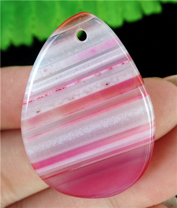 37x26x5mm Red&White Stripes Onyx Agate Teardrop Pendant Bead HL82301