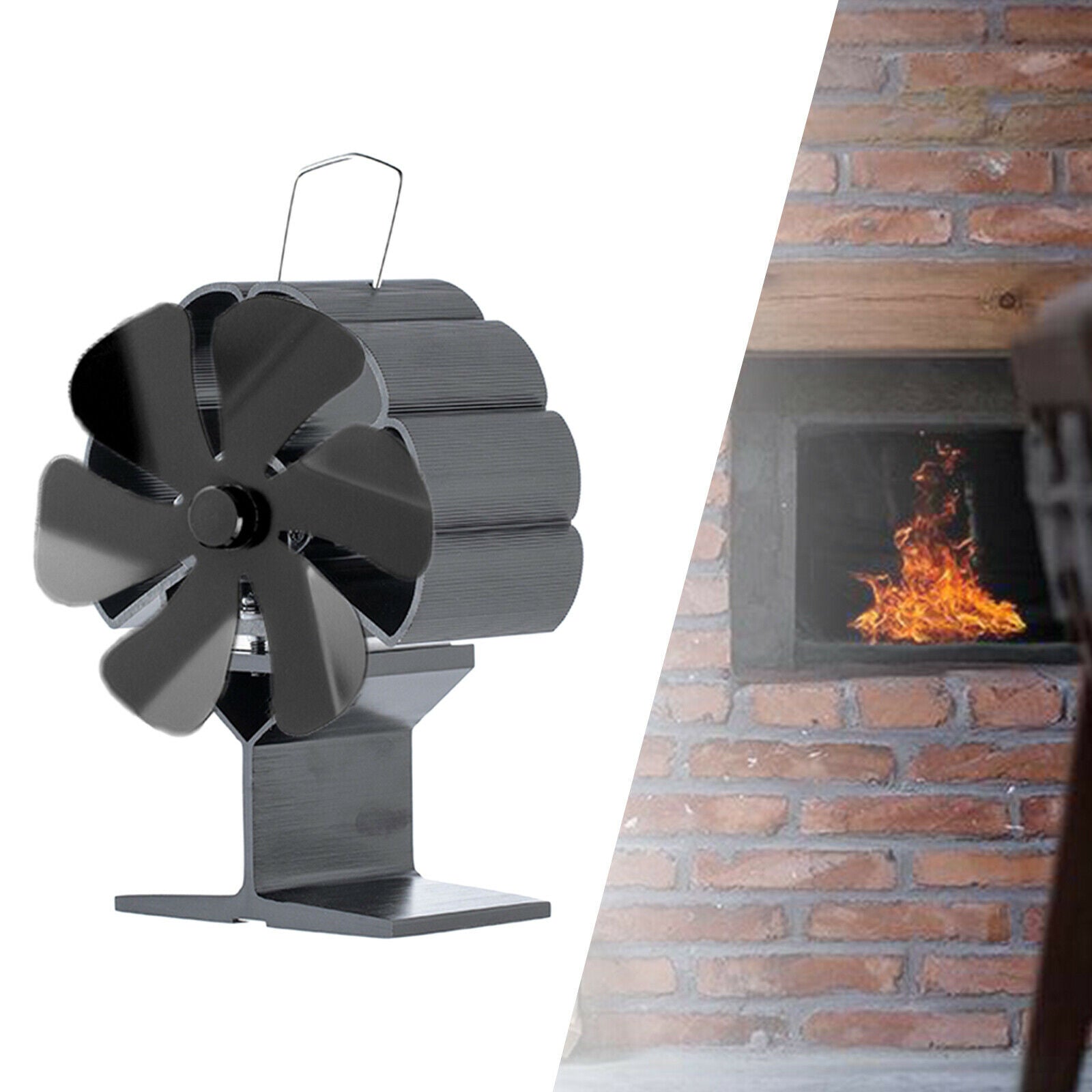 Fireplace Fan Heat Powered Wood Stove 6-Blades Log Burning for Farmhouse