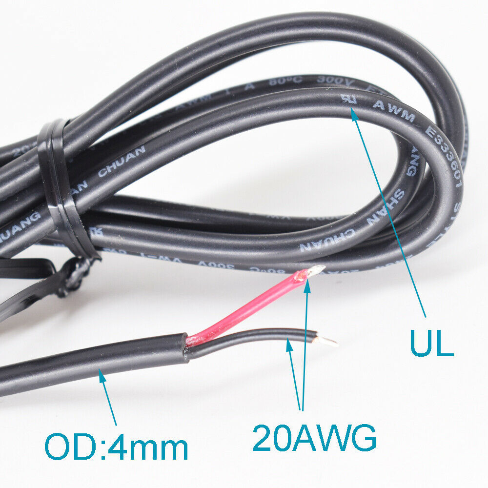 5pcs 1M/3.3FT 20AWG USB 2.0 Male Plug 2pin wire DIY Pigtail cable Black