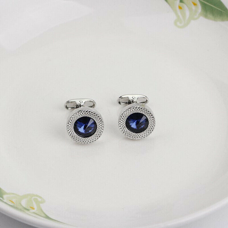 Fashion Men Blue White Cufflinks Crystal Cuff Links Shirt Button Charm Jewel:.DD