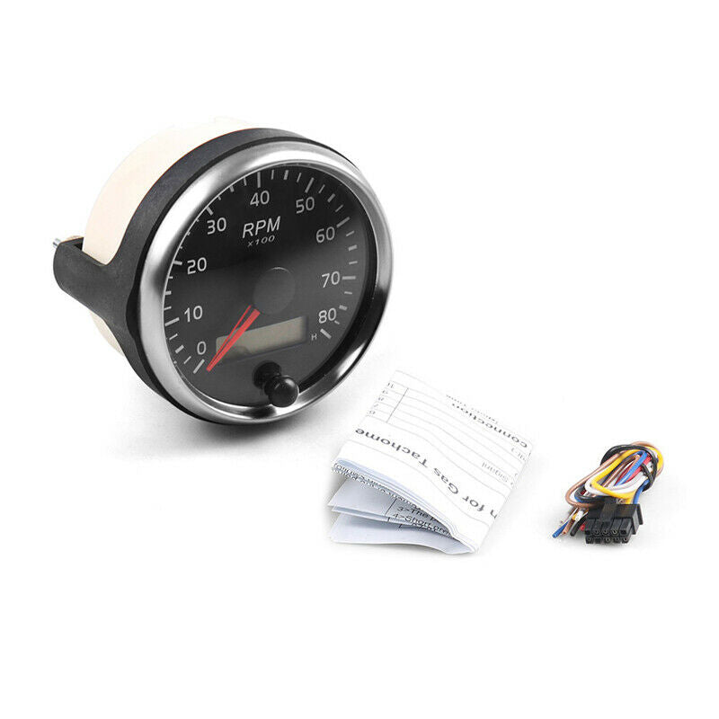 85mm 12V/24V 0-8000RPM Tachometer Gauge Tacho Meter w/ Digital LCD Hourmeter Kit