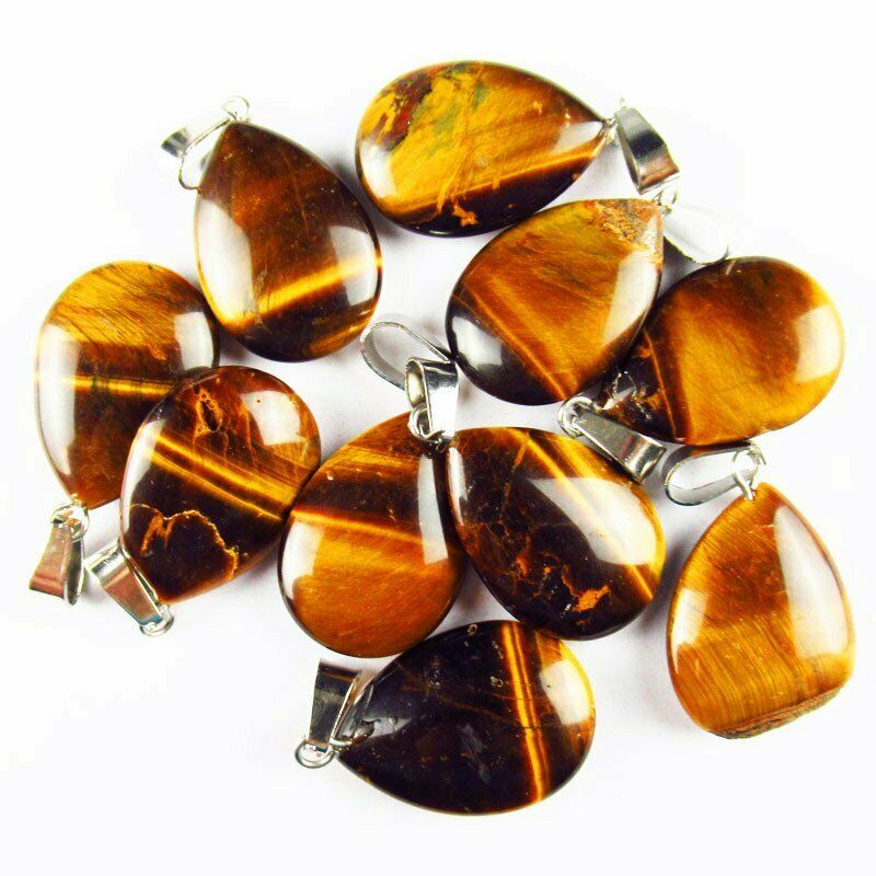 10pcs 27x16x6mm Natural Yellow Tiger Eye Gem Teardrop 32g Pendant Bead A-130SK