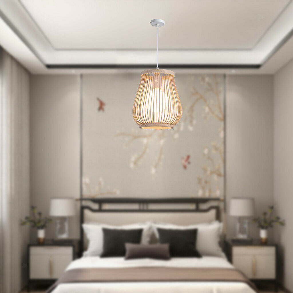 Natural Bamboo Wicker Rattan Pendant Light Retro Chinese Style Ceiling Lamp