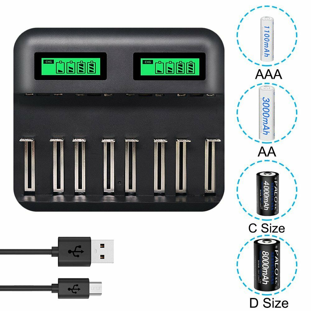 8 Slots Lcd Display Usb Smart Battery Charger For Aa Aaa Sc C D Size Rechar X1W1