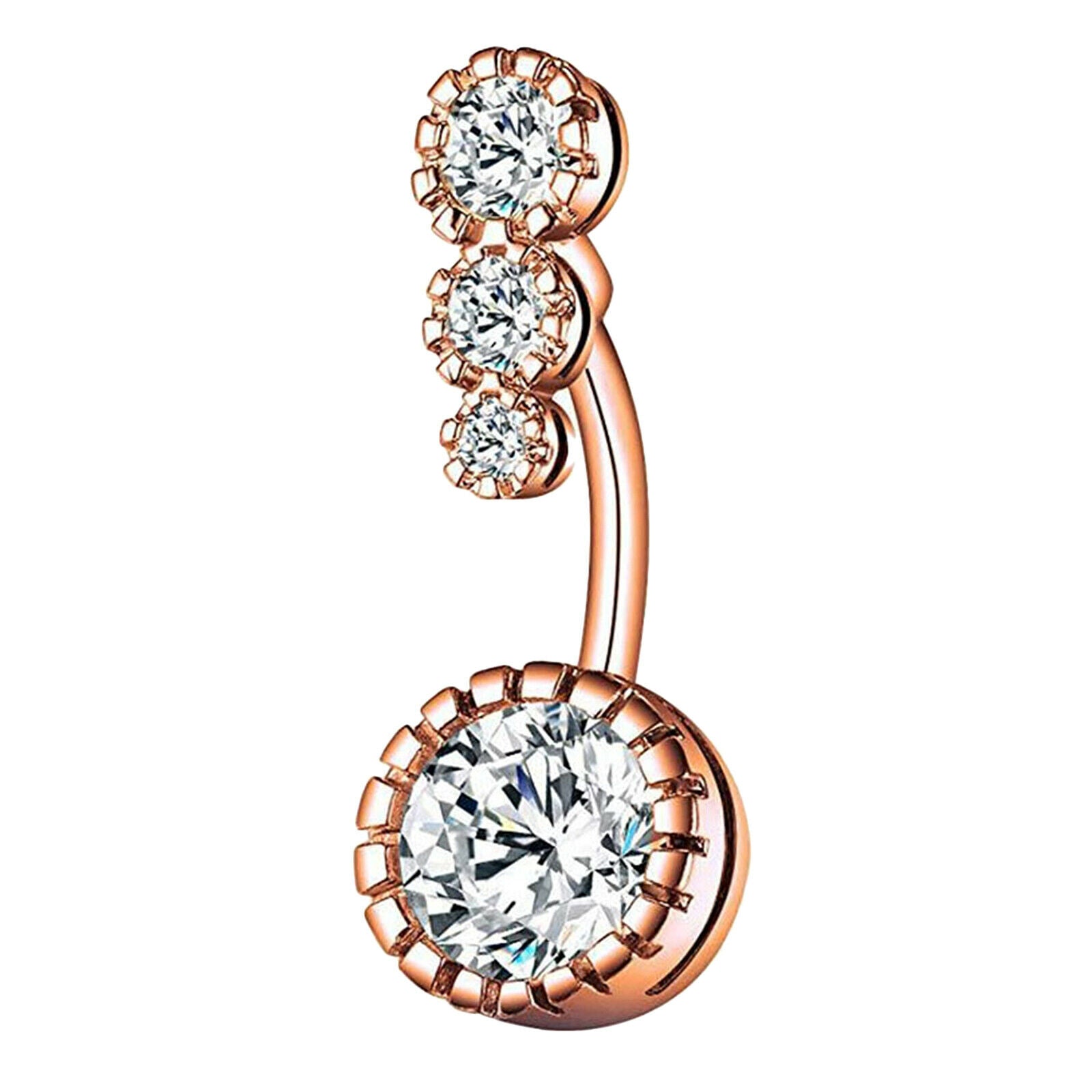 Womens Belly Button Rings Crystal Stainless Steel Rose Navel Ring Bars Body