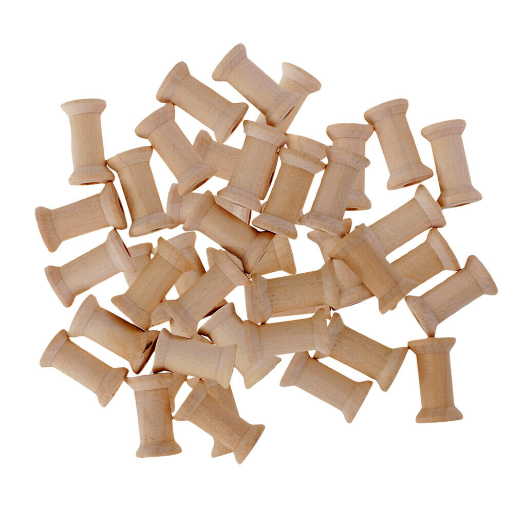 50x Unfinished Wooden Spools Thread Bobbins for Sewing Arts & Crafts 1.06x0.63in