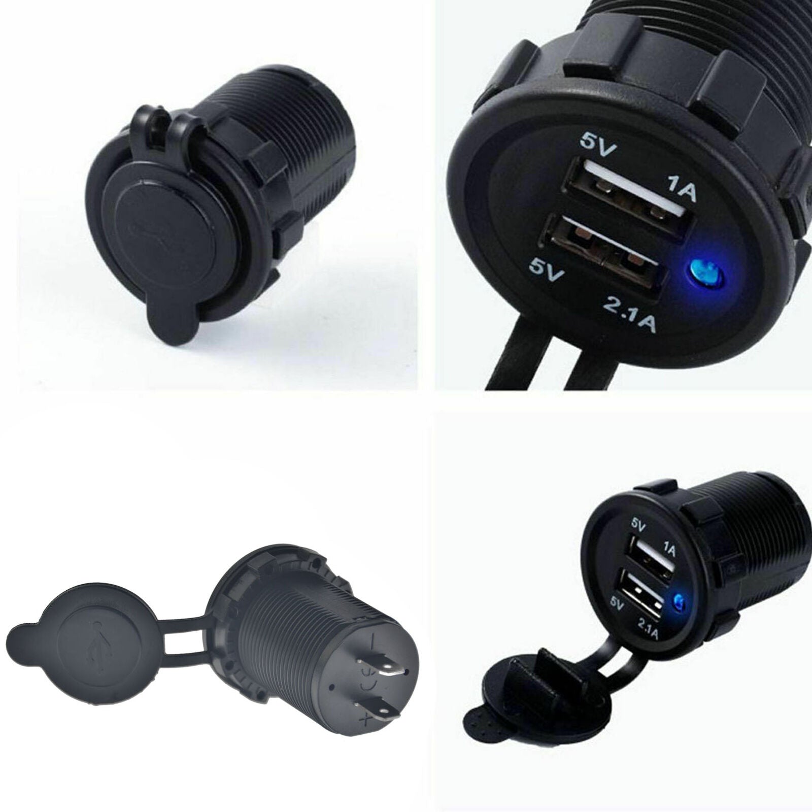 12V Car Lighter Socket Dual USB Charger Adapter Car Fitting Black