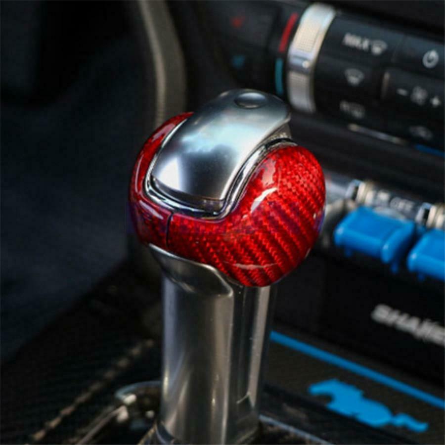 2pcs Red Real Carbon Fiber Car Gear Shift Knob Trim Cover For Ford Mustang 15-19