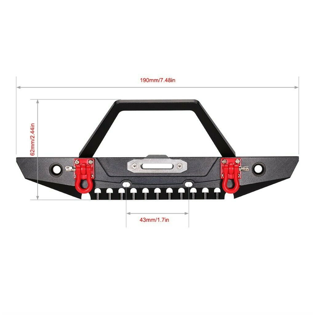 Metal Front Bumper w/ 2 LED Headlights for Axial SCX10 1/10 RC Rock Crawler
