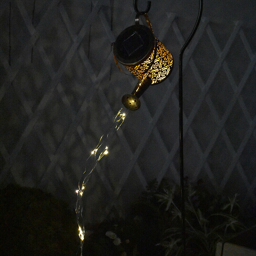 Solar LED Watering Can String Light Outdoor Garden Art Decorative Waterfall Lamp