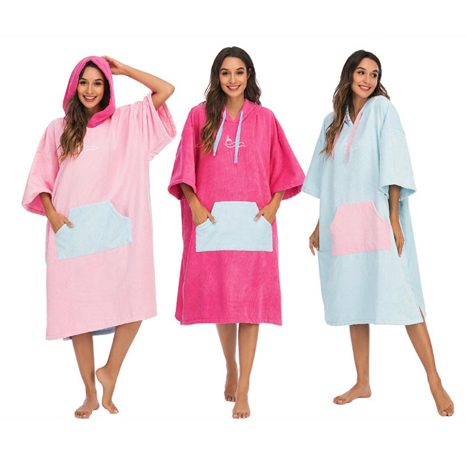 Surf Poncho Change Robe with Hood Wetsuit Changing Towel Swimming Rose Red