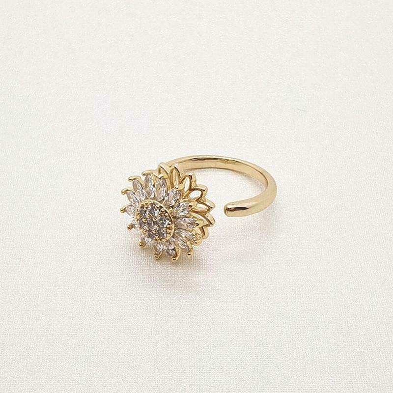 Fashion Adjustable Sunflower Spinner Ring Retro Open Fidget Anxiety Ring Jewelry