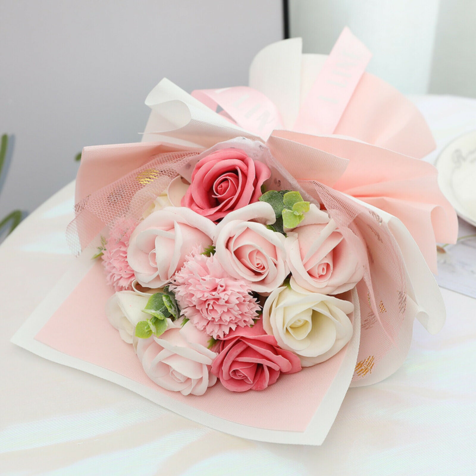 2pcs Carnation Rose Soap Flower Bouquet Birthday Valentine's Day Gift Party