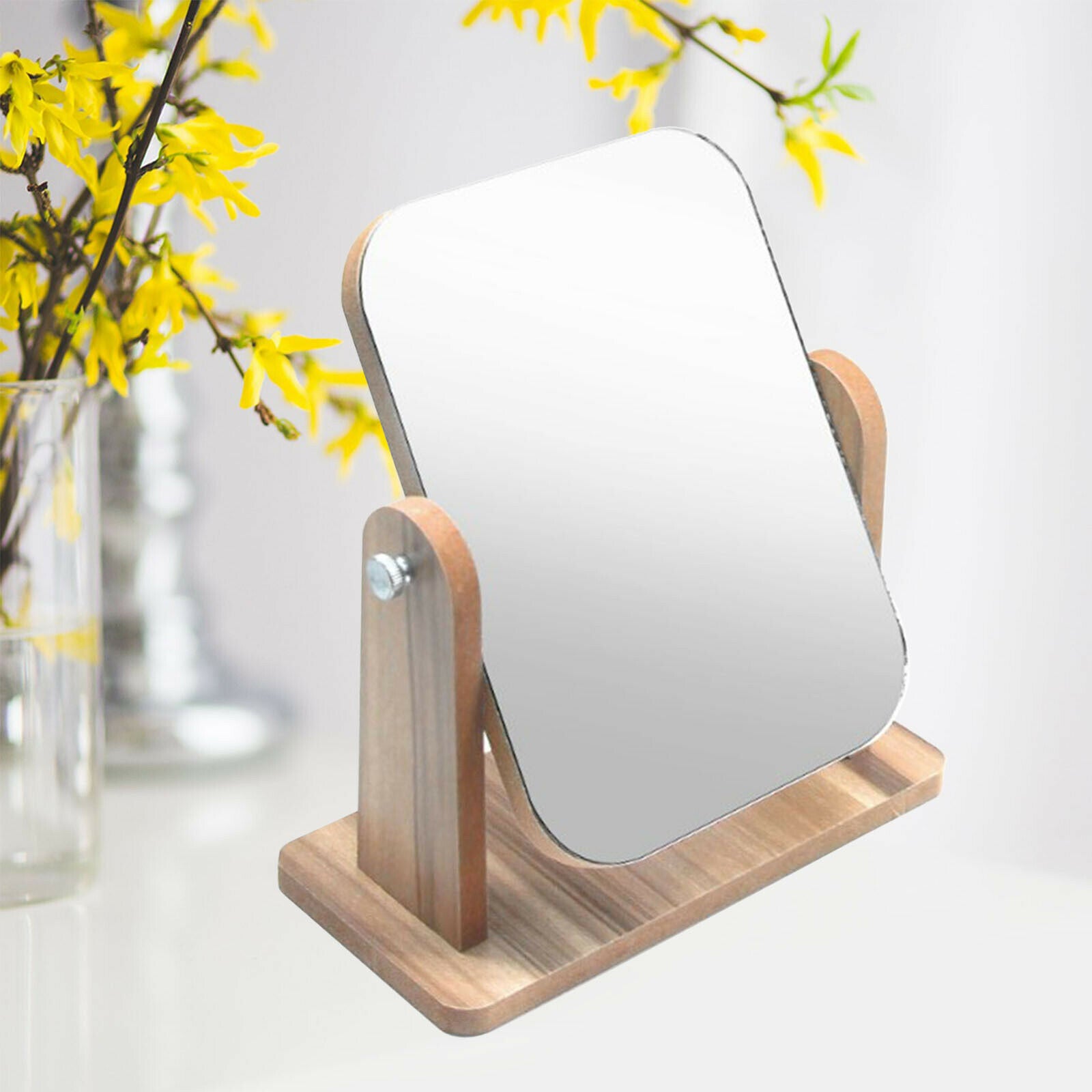Desktop High Definition Makeup Mirror with Wood Frame Free-Standing Medium