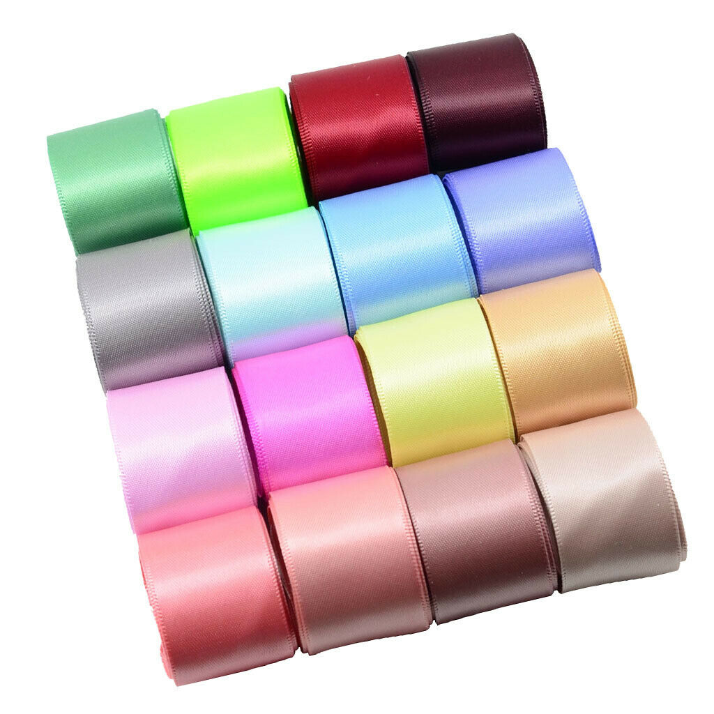 16x Colored Set Double Sided Faced Satin Ribbon 25mm