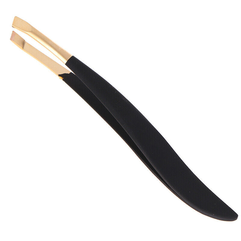 Eyebrow Tweezer Golden Head Slanted Stainless Steel Eyelash Clip Makeup Tool
