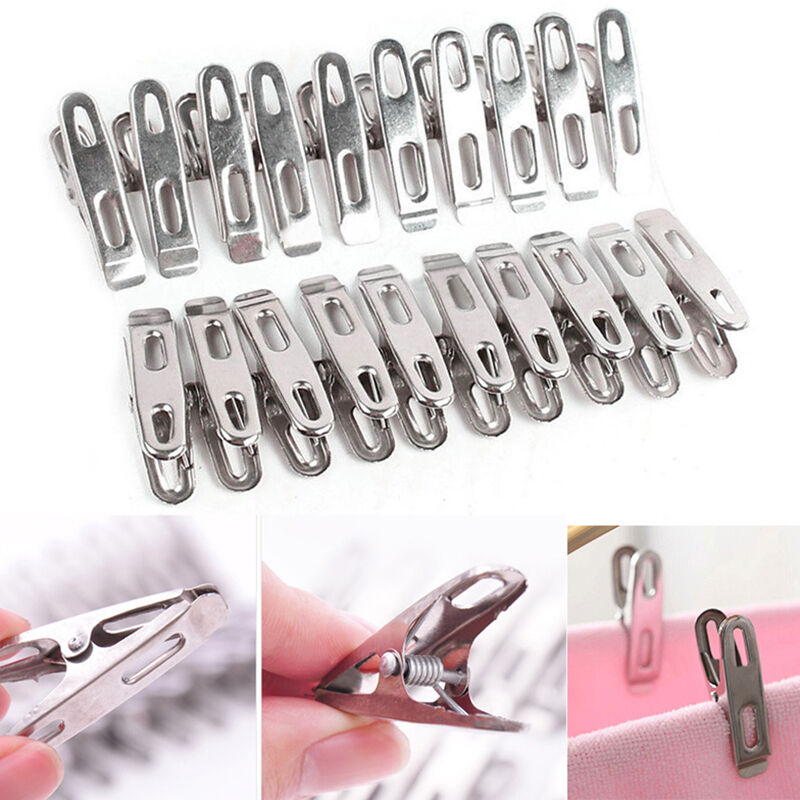 20Stainless Steel  Washing Line Clothes Pegs Hang Pins Clips Windproof Clamps XC