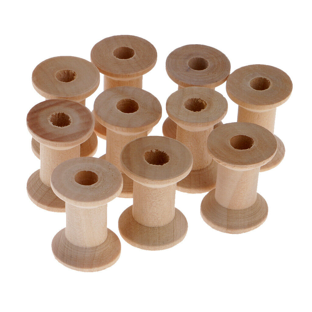 10 Pieces Natural Wooden Empty Thread Spools DIY Sewing Notions Tools 28x21mm