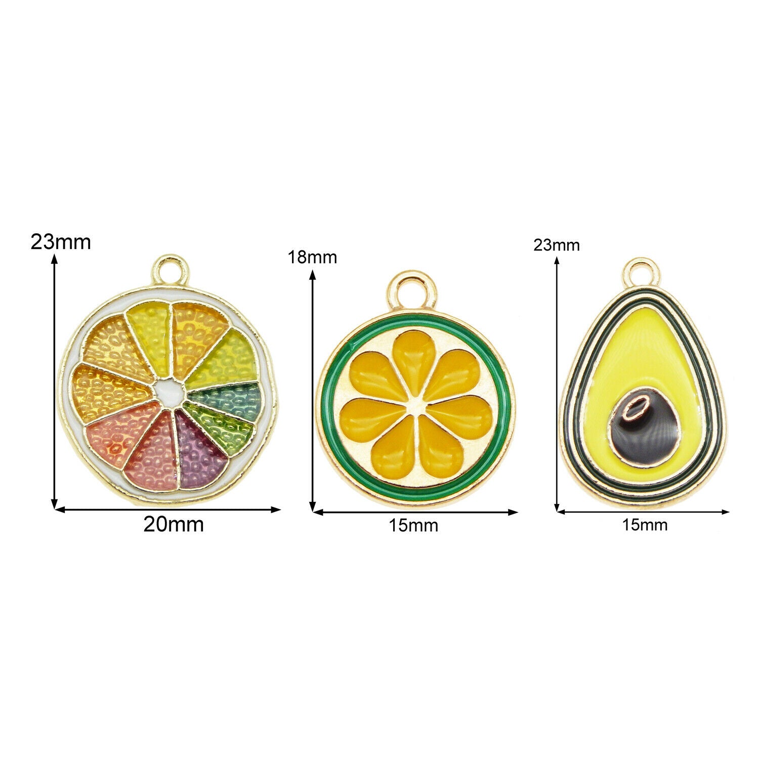 12 pcs Mix Lemon Orange Avocado Enamel Charm Alloy Fruit Slice Pendant Findings