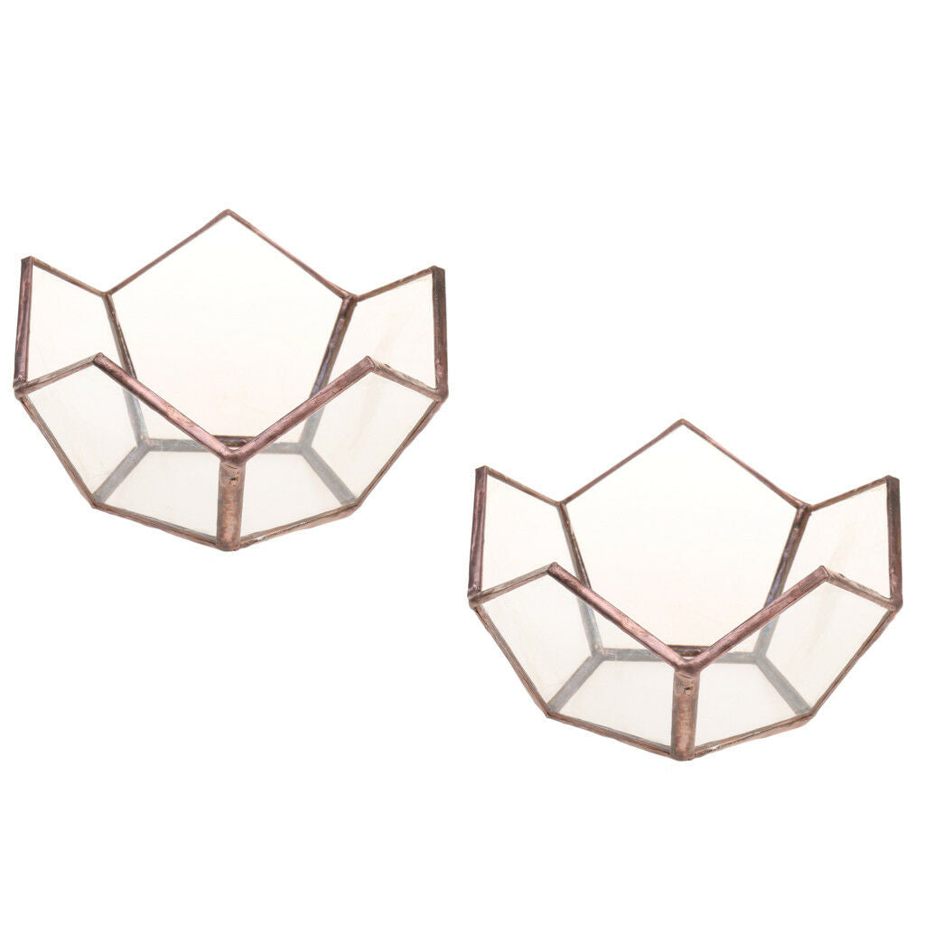 2x Open Copper Glass Geometric Terrarium Tabletop Succulent Plants Container