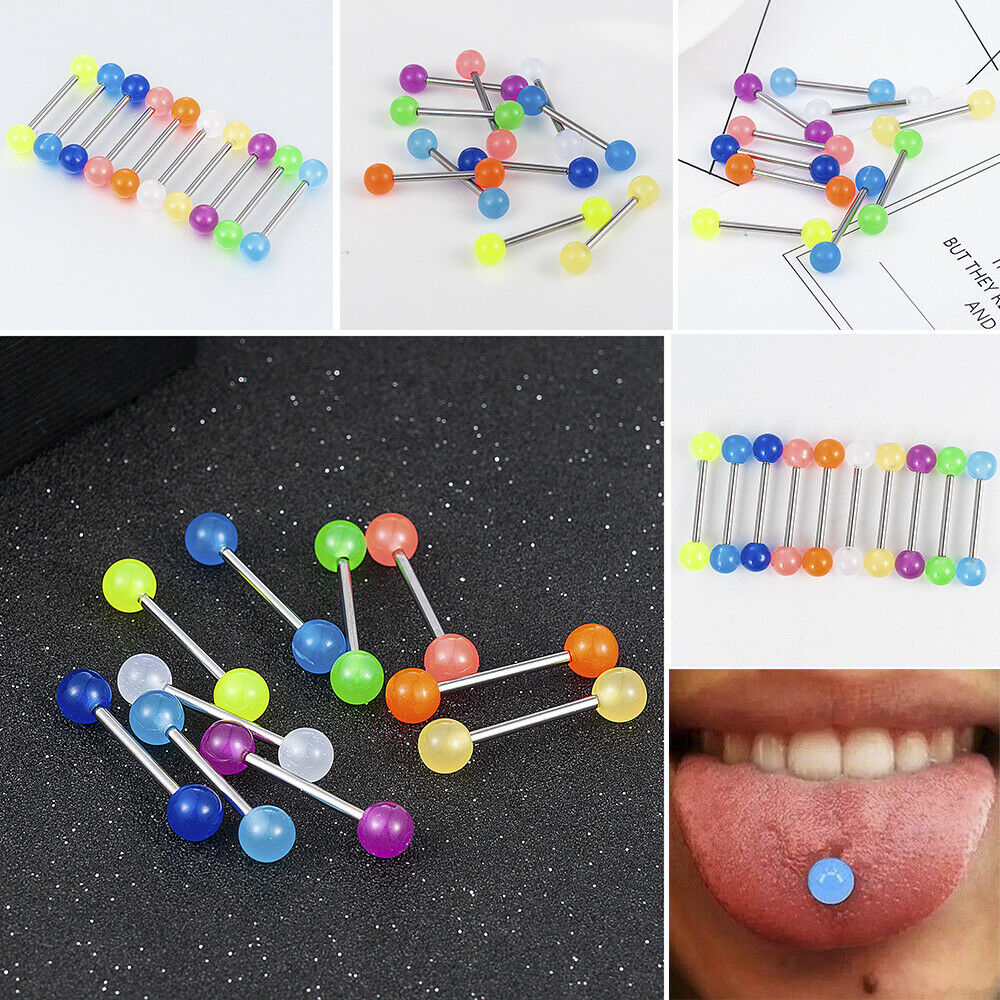 10X/set Glow In The Dark Luminous Barbell Tongue Rings Body Piercing Jewelry