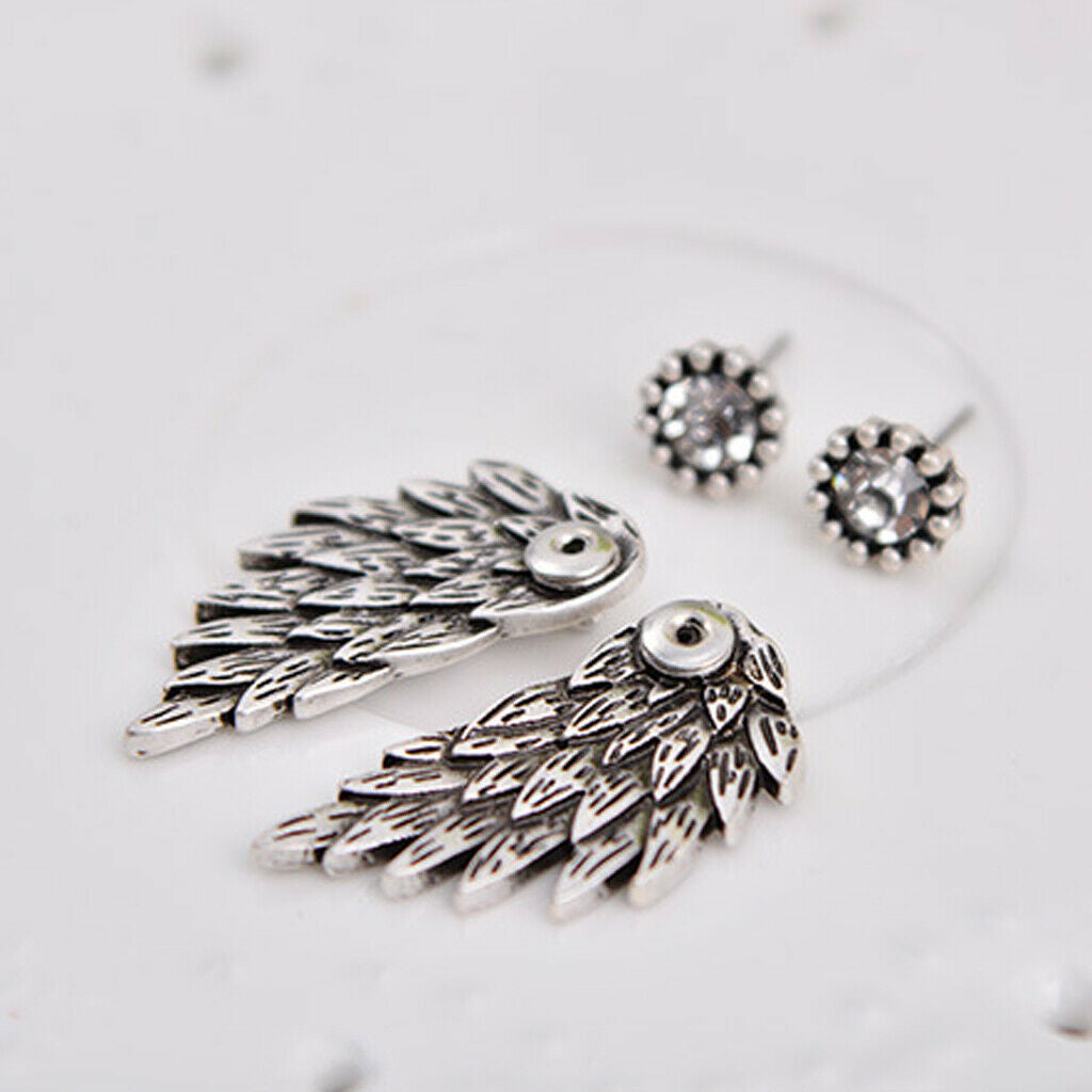 4pcs Punk Women's Cool Jewelry Angel Wings Rhinestone Drop Stud Earrings