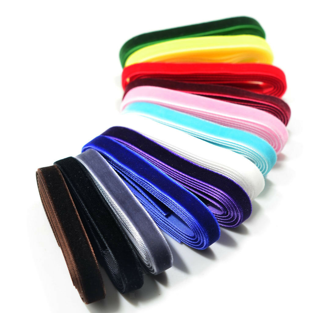 12 Pcs 1 Yard Luxury Velvet Ribbons for DIY Hair Accessories Craft 9mm