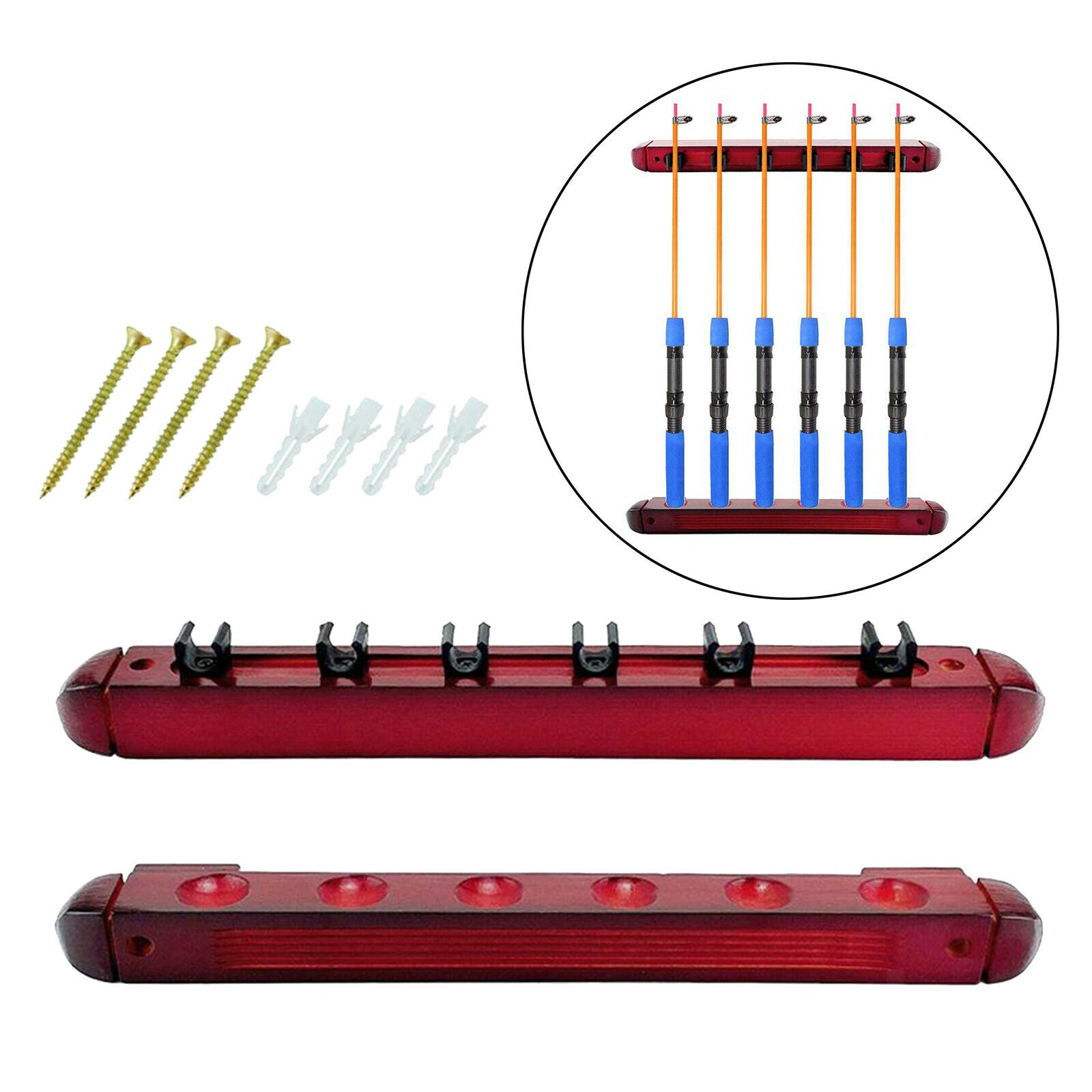 Wooden Billiard Pool Cue Rack Wall Mounted Stick Holder Stands for 6 Queues