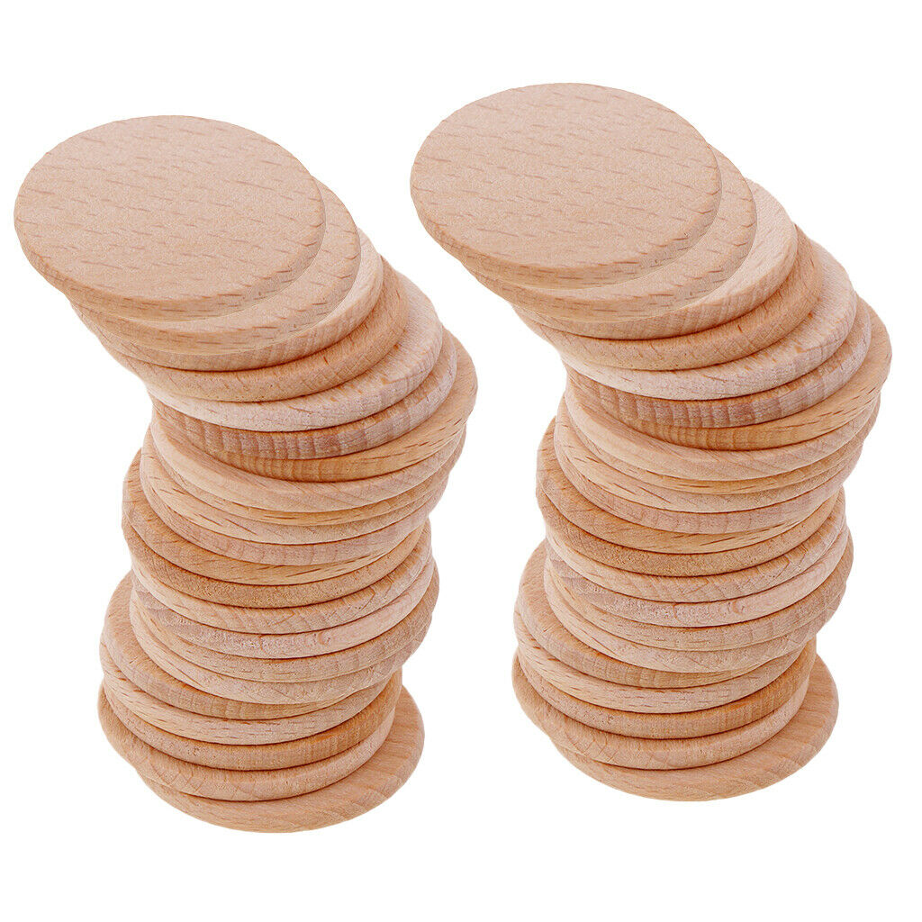 50x Round 36mm Wood Circles Chips Plaque for Arts&Crafts Wedding Decors Tags