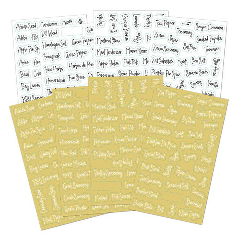 274pcs Transparent Spice Stickers Waterproof Black White Pantry Sticke.l8