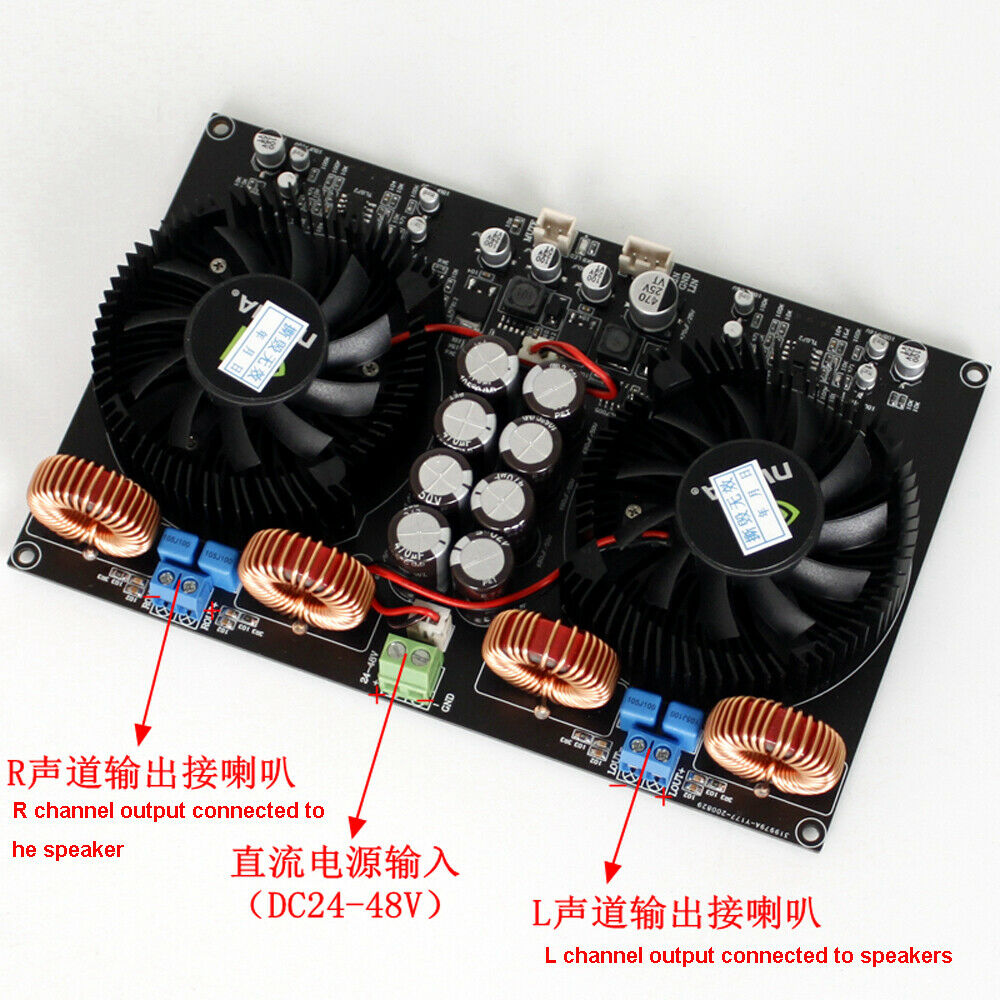 Class D Dual Core TPA3255 High Power 2.0 Power Amplifier Board Air Cooled 2*600W