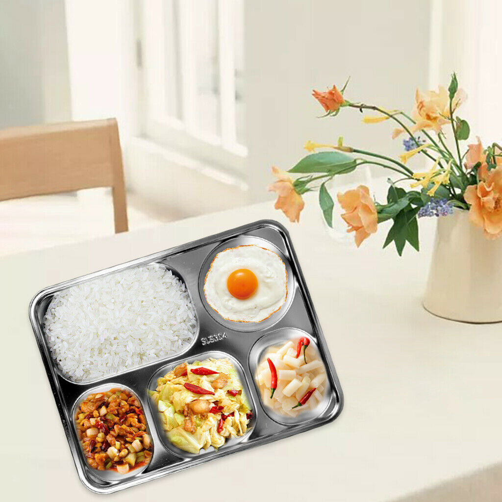 3PCS Divided Stainless Steel Dinner Tray Food Plate Dish for School Camping
