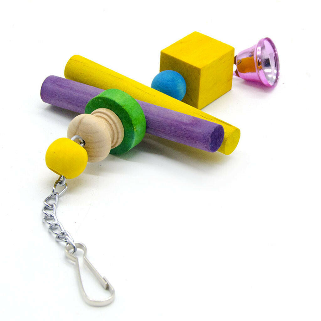 Bird Swing Toys with Colorful Wood Beads and Metal Bells Hanging Pendant for
