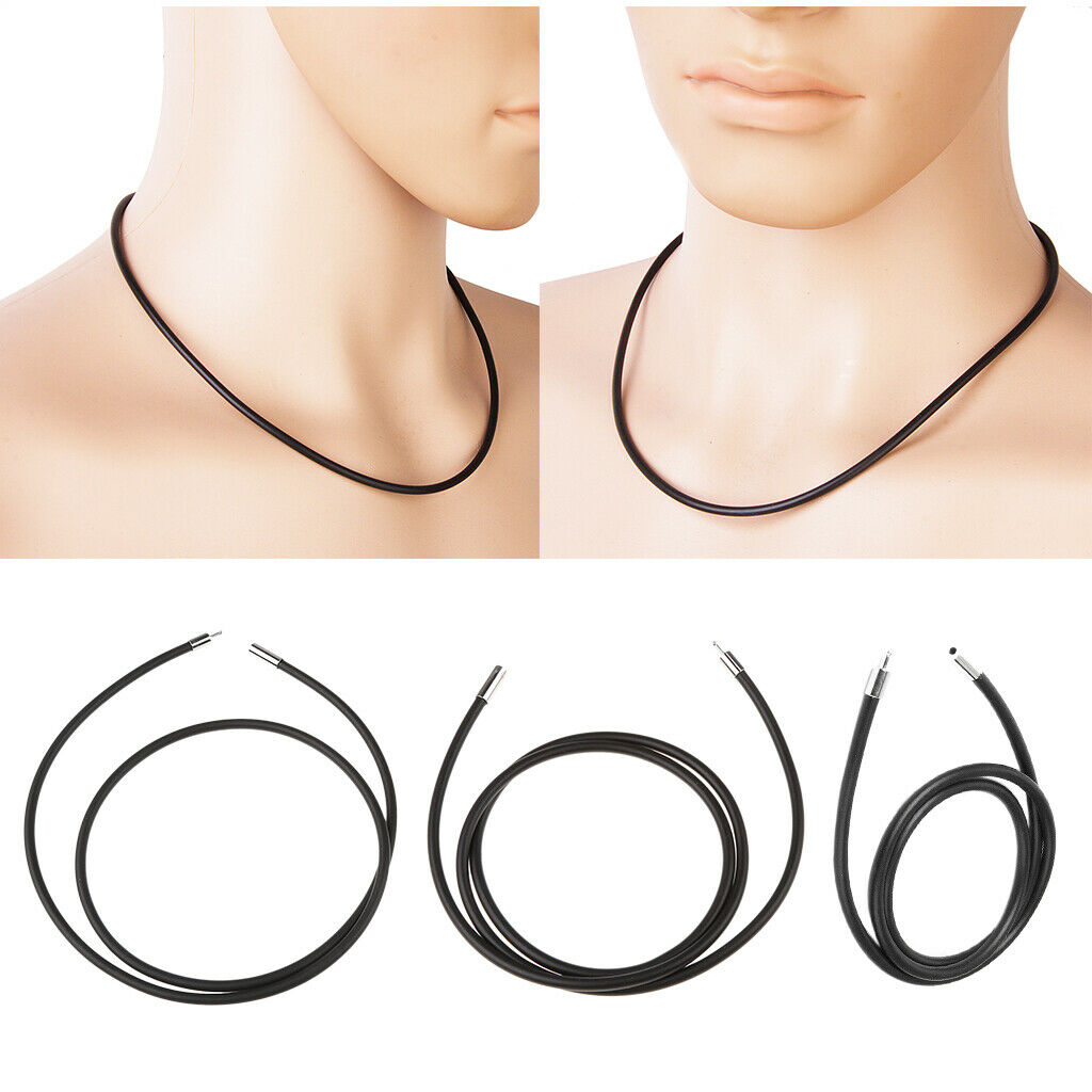 3x Black Rubber Cord Choker Stainless Steel Clasp Lady Findings 20-24''