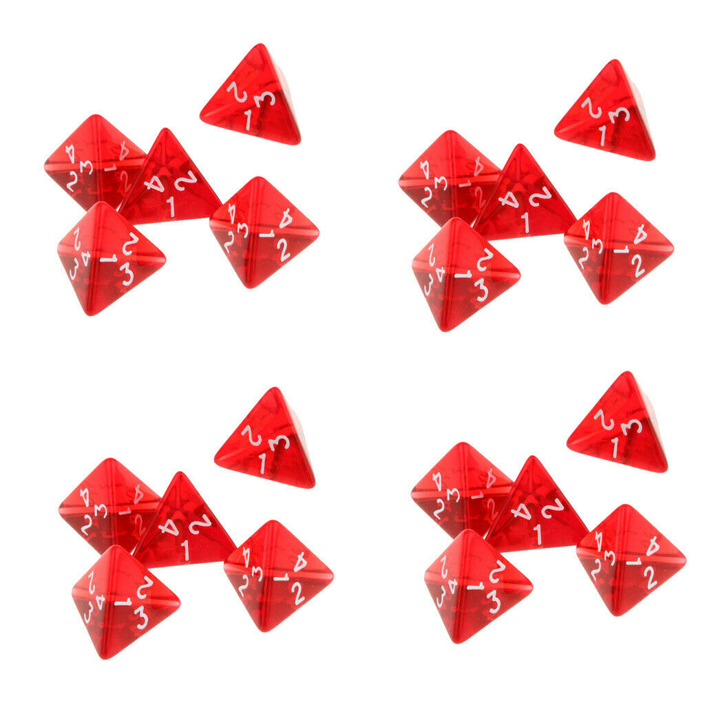 20Pc Red Gem 4-Side Dices D4 Set for DND RPG Role Play Board Game Toys