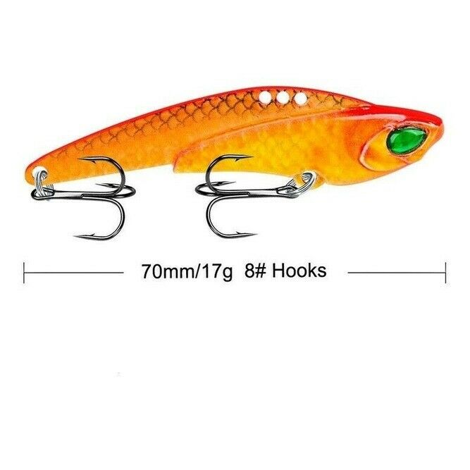 6x Metal Lead Jig Fishing VIB Lure Saltwater Sequins Spoons Bait &Treble Hooks