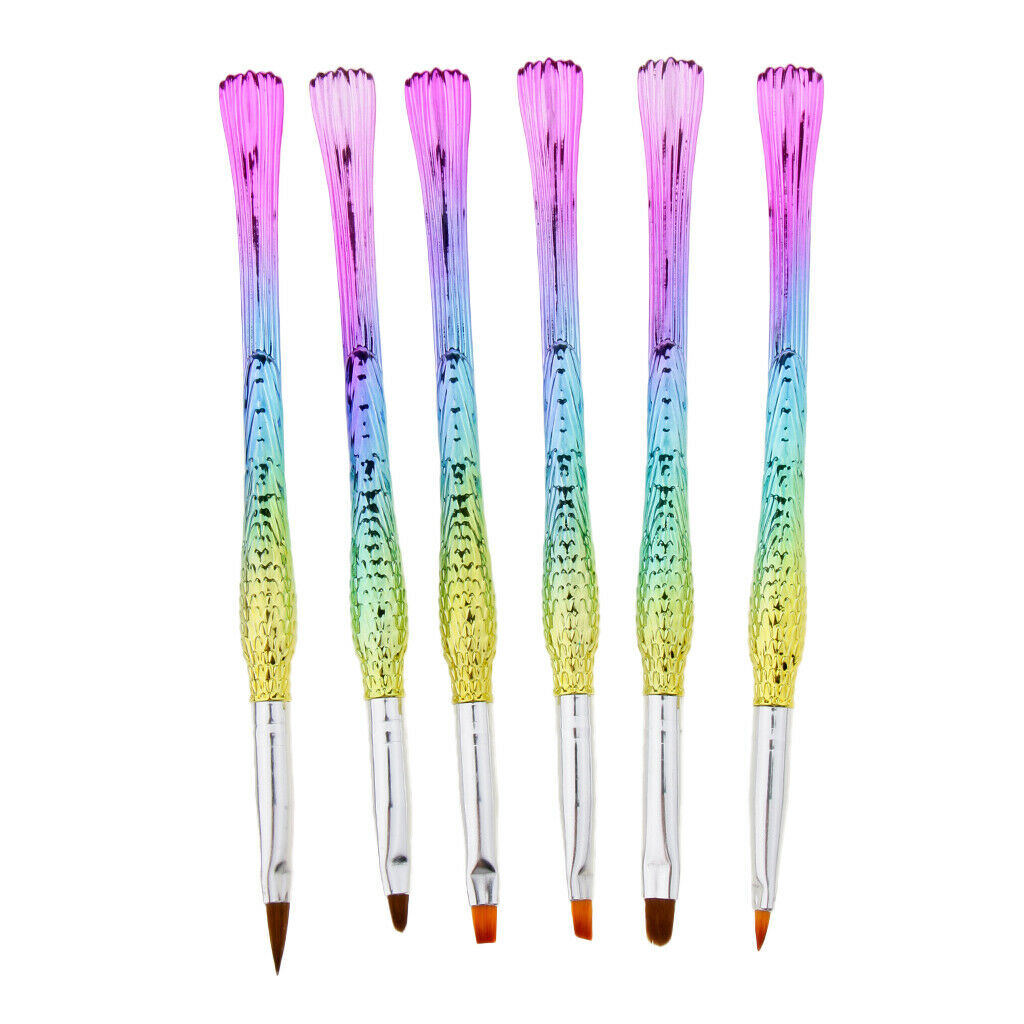 6 Piece Mermaid Tail UV Gel Polish Nail Art Drawing Painting Pen Brushes Set