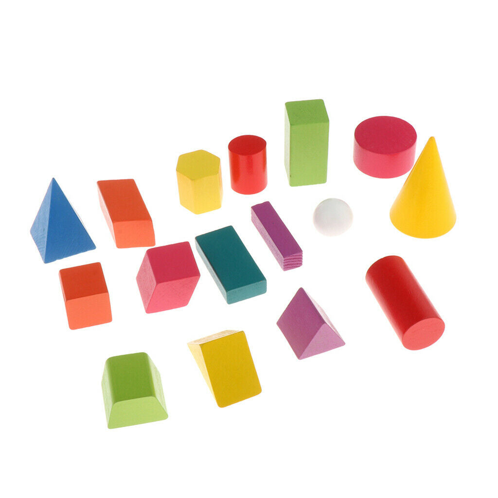 16 Pieces Kids Geometric Solids Wooden Puzzle Montessori Toys Preschool Toys