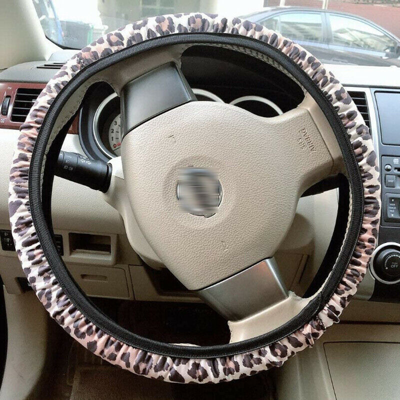 4PCS/Set Leopard Print Auto Car Steering Wheel Cover + keychain Cover + Coaster