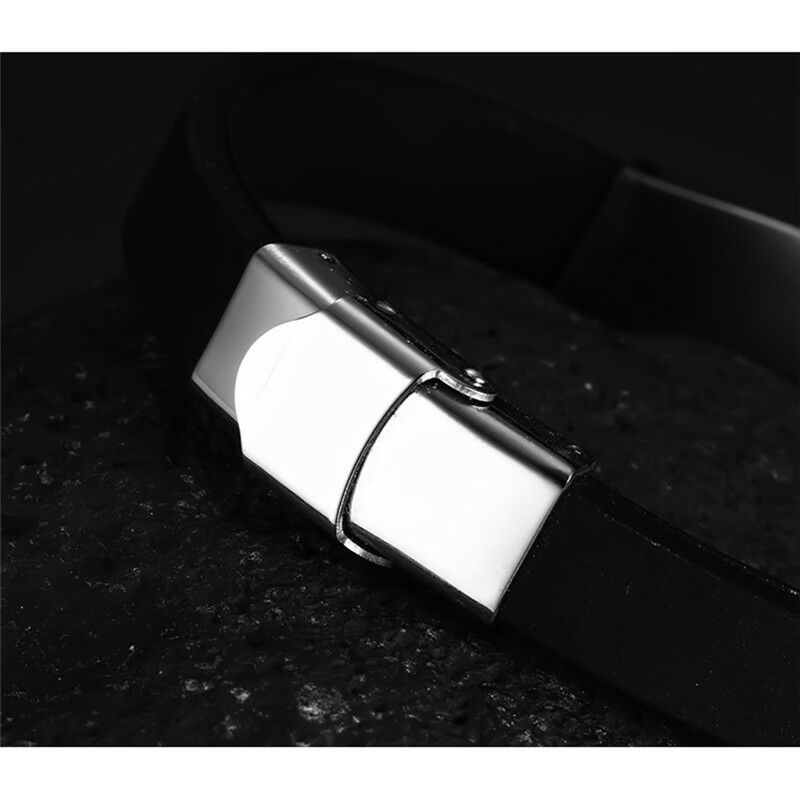 Stainless Steel Black Silicone Masonic Charm Bangle Bracelet Wristband For.l8