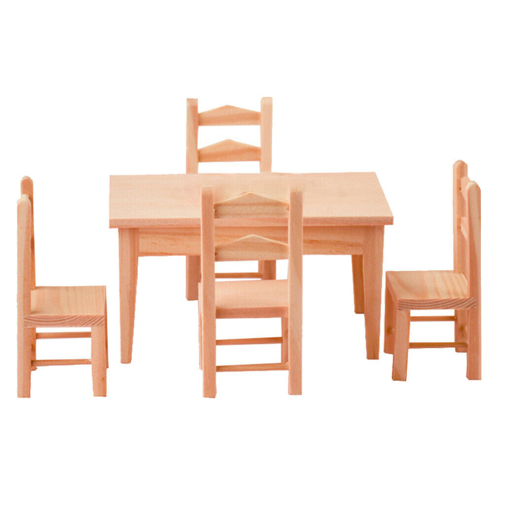 1/12 Simulation Natural Wooden Table with Chairs Scene Set Accessories