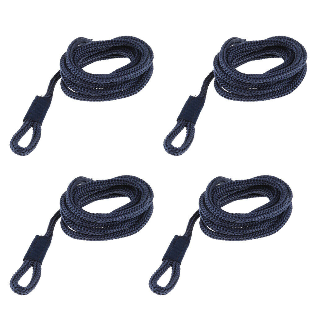 4pcs Double Braid Nylon Fender Line 1/4 inch x 5 Feet Marine Dock Lines Blue