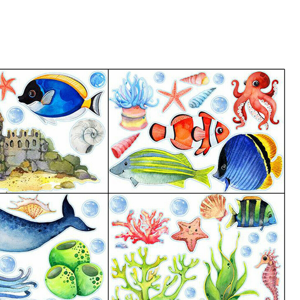 4pcs DIY Ocean Animals Wall Decals Bathroom Bedroom Living Room Poster