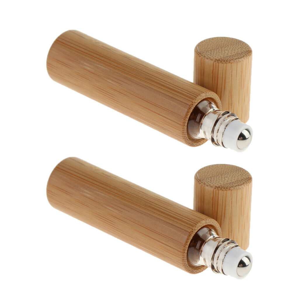 2 Pieces Handmade Natural Bamboo Makeup Essential Oil Roller Bottles 10ml
