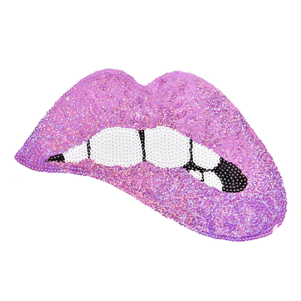 Purple sexy lips iron on sequins sew on patches DIY applique for clothes c.l8