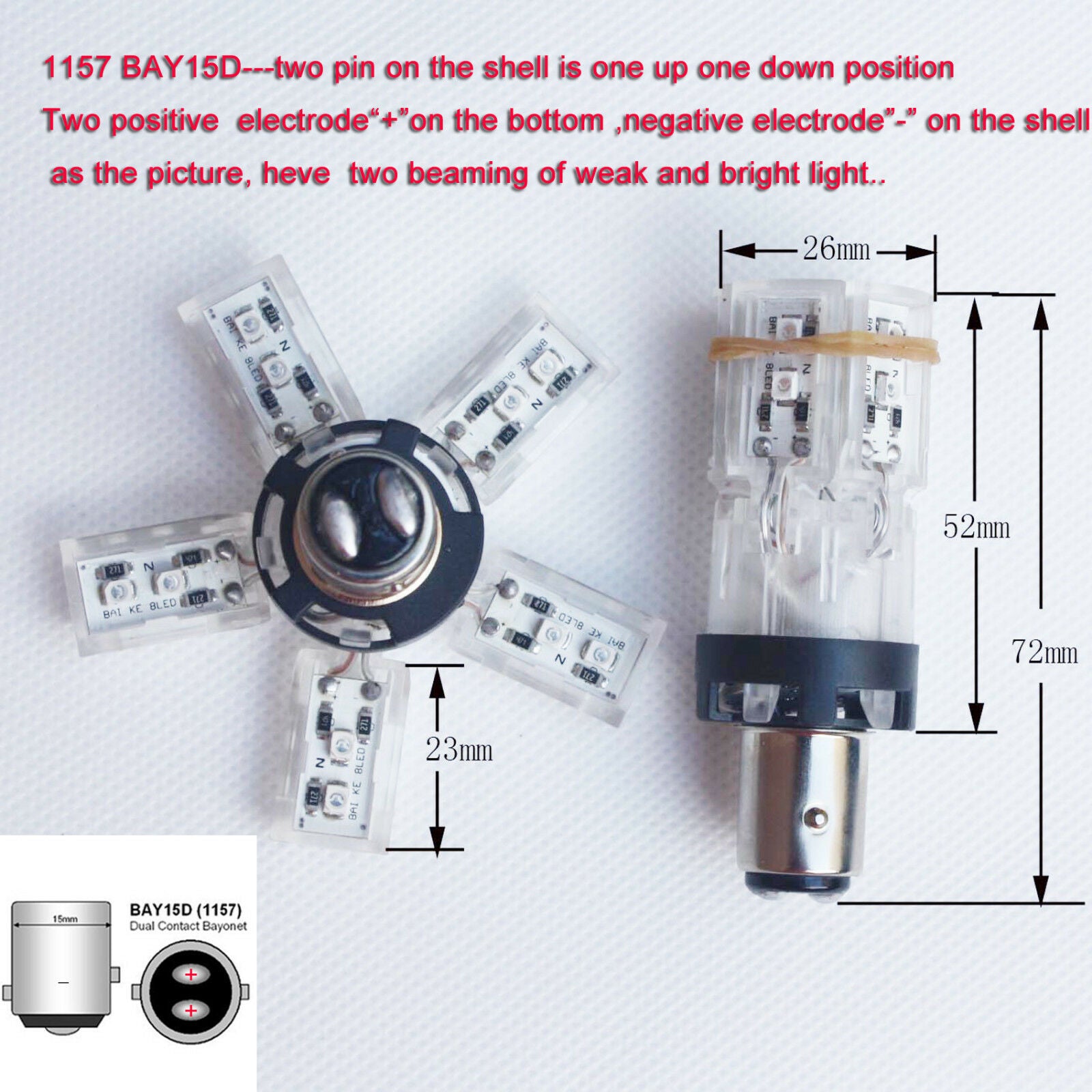 1157 BAY15D P21/5W amber yellow LED Spider 5-Arm Car Auto Brake Stop Bulb Light