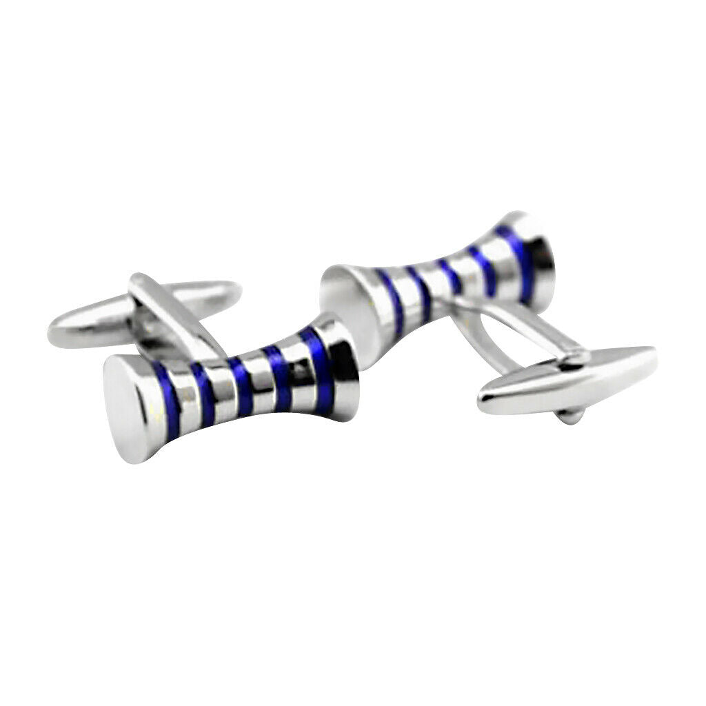 Enamel Striped Cufflink Formal Business Mens Cuff Links Blue Stripe