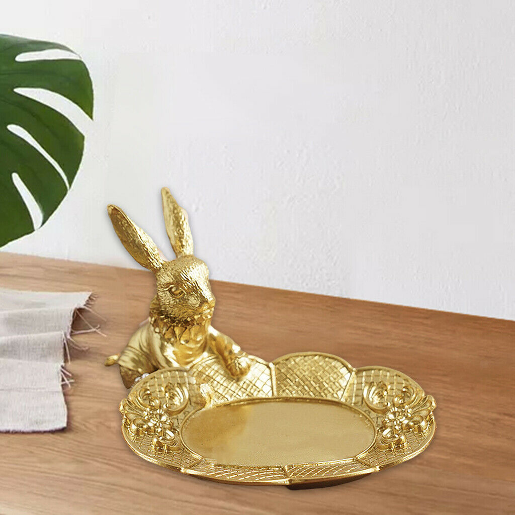 Golden Jewelry Display Tray Rabbit Statue Earring Bracelet Organizer Storage